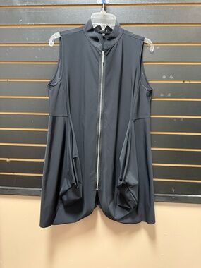 Jason Black Zip Front Sleeveless Tunic Top Pleated Hem M